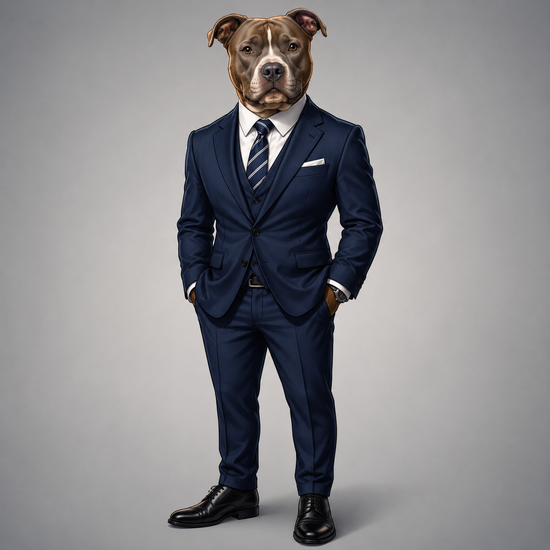Fleet Bull de terno sorrindo — seu cão de guarda amigável